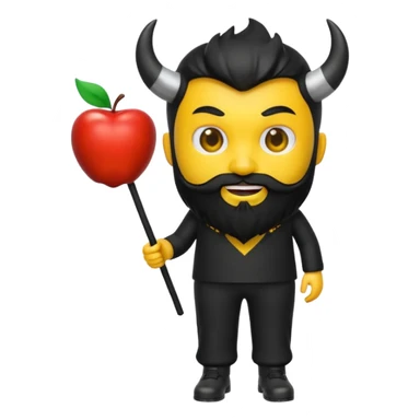 3D yellow heart emoji, devil face, full black beard, black horns and tail. Top: Italian flag. Bottom: Cornish flag trousers. Apple style, glossy, white background. sticker