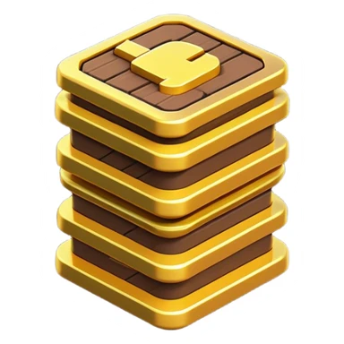 Clash of Clans aesthetic: Cinematic Playful Pixel 3D Coin Stack Emoji, rendered in a 3D vector-style similar to standard emojis with minimal shading and bold, simplified shapes. A compact, distinct form with signature details, softly glowing with a pixelated adventure charm. Simplified yet unmistakably iconic, highly detailed and consistent, glowing with a soft radiance and high shine. Stylized with a touch of classic pixel-art charm and a soft glowing outline, capturing the essence of a beloved gaming relic with a friendly, playful manner! sticker
