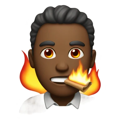 Make a man with red eyes with a brown rolled piece of paper in his mouth lit on fire   sticker