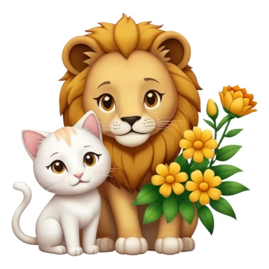 Lion give white cat flowers sticker