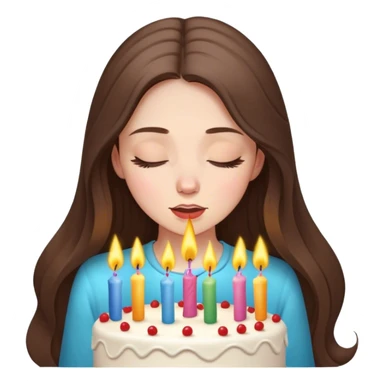  beautiful pale brunette girl with long hair blow out the candles on her birthday cake eyes closed sticker