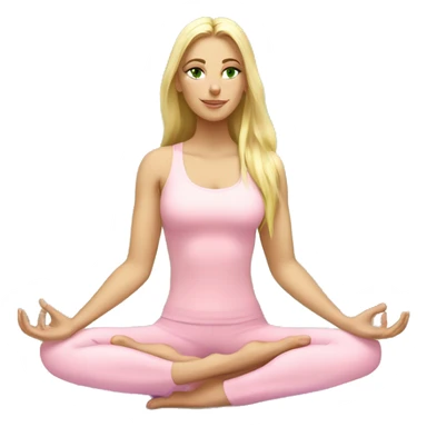 blonde long hair and green eyes yoga girl in light pink clothes sitting on a yoga mat sticker