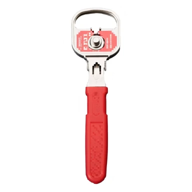 metal can opener with red handle sticker