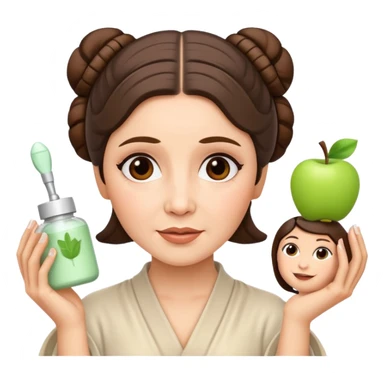 Princess Leia from Star Wars as an emoji, doing her skin care routine in the morning, cheerful expression, simple apple emoji style sticker