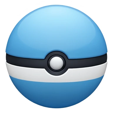 blue pokeball emoji, top half is a more saturated blue, bottom half is white, black stripe, with a white sheen, with a matte finish sticker