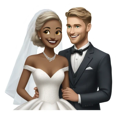Hyper Realistic beautiful dior bride laughing with a handsome male model groom
 sticker