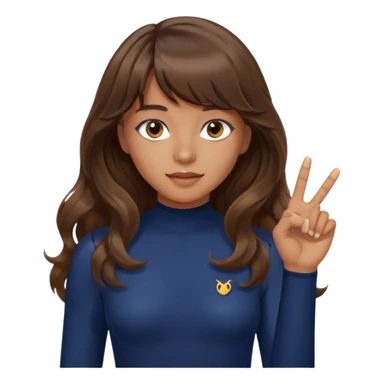 Uzun kahverengi dalgalı saçlı kahverengi gözlü esmer perçemli üzerinde lacivert parmak detaylı body olan bir kız yap saçları kabarık olmasın sticker