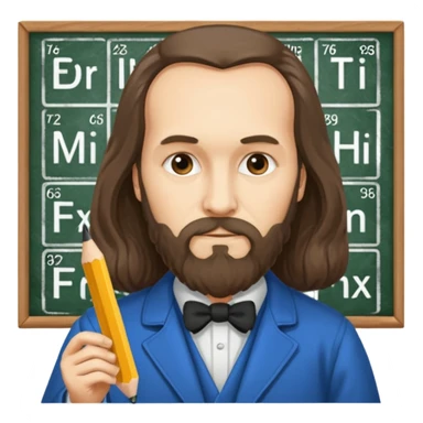 Dmitri Mendeleev with periodic table of elements sticker