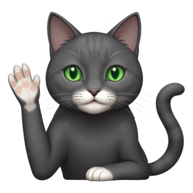 full body gorgeous solid dark grey cat with green eyes, white paws and white whiskers reaching for something sticker