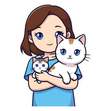 girl with blue eyes,brown hair and white cat  sticker