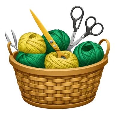 A tidy basket with neatly arranged green and yellow skeins and scissors. sticker