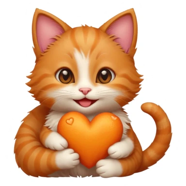 The ginger kitten is hugging a heart, very happy and smiling, he has a very beautiful face. sticker