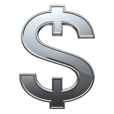 A double dollar sign emoji made of polished silver chrome, smooth metallic surface, glossy reflections, luxury swag vibe, minimal iOS emoji style, centered on white background sticker