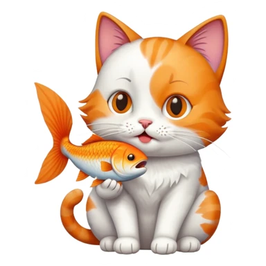 cat full body sitting holding a fish in its mouth sticker