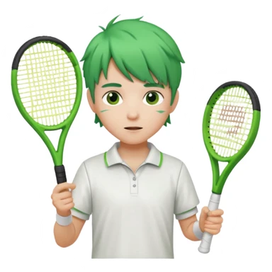 kid, green haired, white clothes, tennis player sticker
