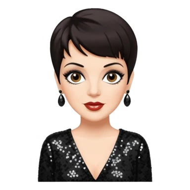 Liza Minnelli with dark brown hair, black sequin outfit sticker