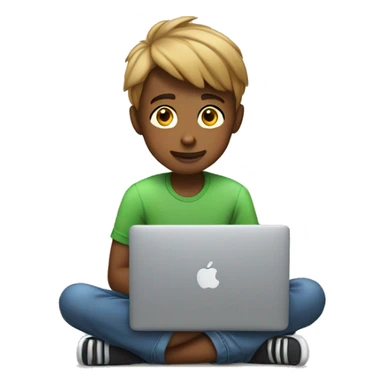 a 12 year old boy sitting in front of his macbook with his iphone 16 next to him sticker