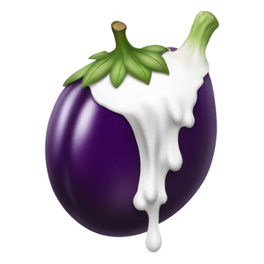 eggplant with milk flowing out from the bottom, like a milk waterfall sticker