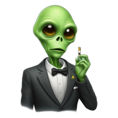 a alien with a suit and cigarrets sticker