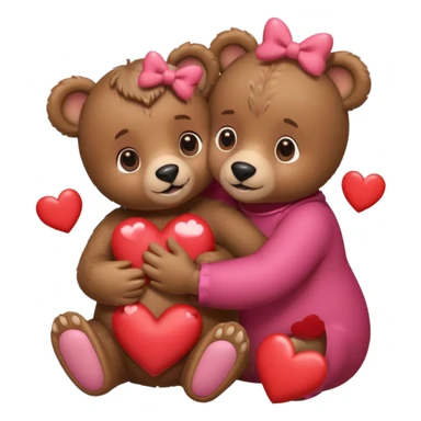 female bear with bow on her head and male bear hugging, couple, surrounded by hearts, playful and loving, cute, same height  sticker