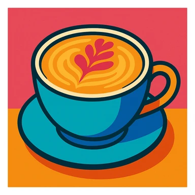 cafe latte with latte art print, vibrant colors, cartoon style sticker