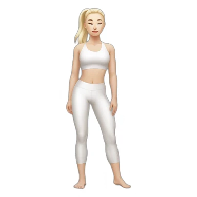 Pale skinned fit woman In a white tight yoga suit With ash blonde hair in a ponytail and gray eyes doing yoga sticker