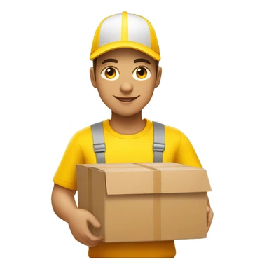 a delivery person with a yellow outfit with some red lines like the DHL logo. The delivery person carry somes carton boxes. sticker