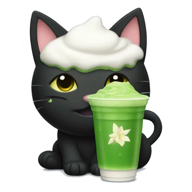 Cute Black Cat with a cup of iced matcha  sticker