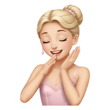 The ballerina laughs sweetly, covering her mouth with her hand and with her eyes closed sticker