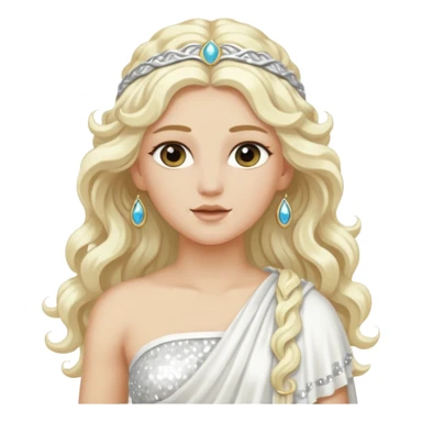 Aura, Goddess of Breeze from Roman Deities with long platinum blonde wavy hair, white sequin toga  sticker
