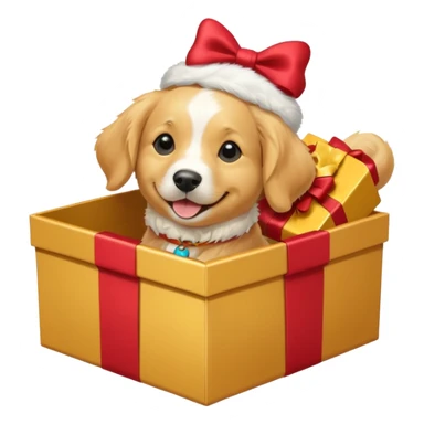 Dog in wrapped new yaer box sticker