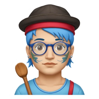 very tattoed face, normal glassess, fat venice gondolier with iconic hat and blue hair woman sticker