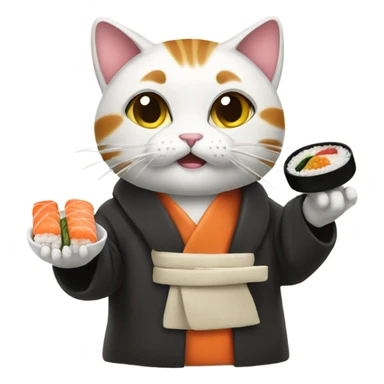 cat wearing a big coat eating sushi sticker