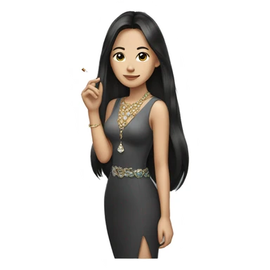 Asian brunette with long hair wearing jewelry smoking sticker