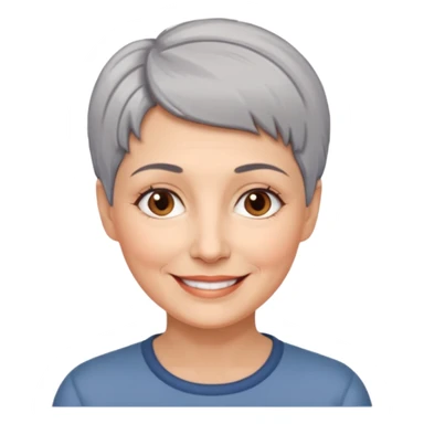 woman 50 years old, very short grey hair brown eyes smile sticker