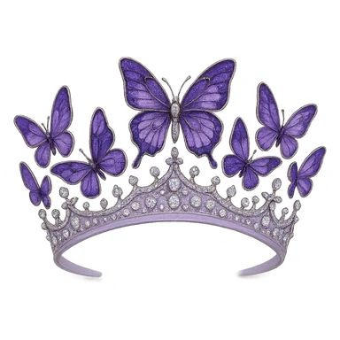 butterfly crown with a soft purple base, butterflies in light and dark purple enamel, sparkling gems sticker