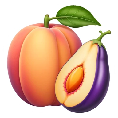Peach with a hole and an eggplant sticker