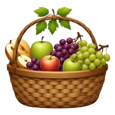 Food Basket, Brown basket with both food, drink and fruits sticker