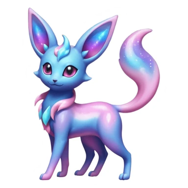 Shiny Iridescent Nebulae Espeon-Umbreon-Sylveon-Dragonair-Fakémon-hybrid-creature (full body)  with a galaxy-dust-flowing-gradient-tail sticker