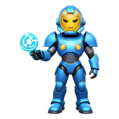 Clash of Clans aesthetic: Cinematic Playful Terran Marine Hero Emoji, rendered in a 3D vector-style similar to standard emojis with minimal shading and bold, simplified shapes. A compact, heroic isometric figure clad in futuristic power armor with signature energy accents, softly glowing with a cosmic battle charm. Simplified yet unmistakably iconic, highly detailed and consistent, glowing with a soft radiant shine and high gloss. Stylized with a touch of interstellar valor and a soft glowing outline, capturing the essence of an elite space warrior with a friendly, playful manner! sticker