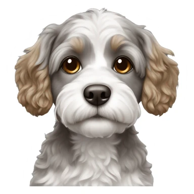 Cute grey and white Havapoo with brown hair around the nose sticker