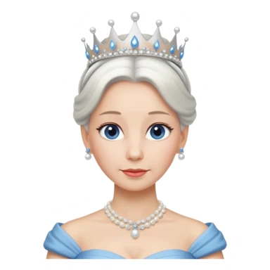 Queen with white bun hair – silver tiara, pearl necklace, elegant gown, blue dress sticker