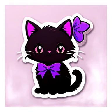Black cat purple bow sticker