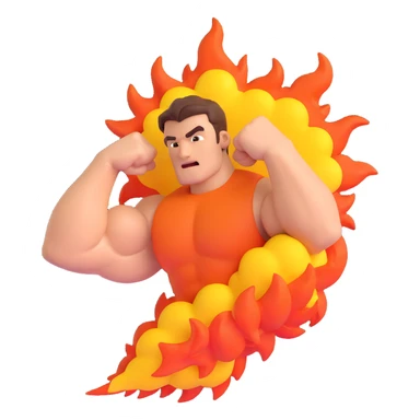 a flexing bicep emerging from a stylized fiery explosion, dynamic and bold sticker