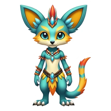 Anthro Sona Cool Edgy Cute Colorful Shy Tribal Shiny Fakemon-Fantasy-Creature Full Body sticker