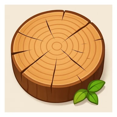 Create a top view of this tree stump, keeping the same wood pattern, color, and cartoon style as the reference image. Variant 2. sticker