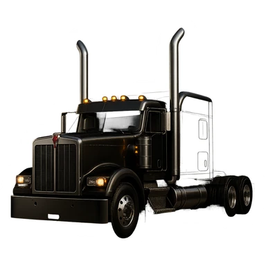 Kenworth W680 flattop black semi sleeper, chrome stacks, dramatic lighting sticker
