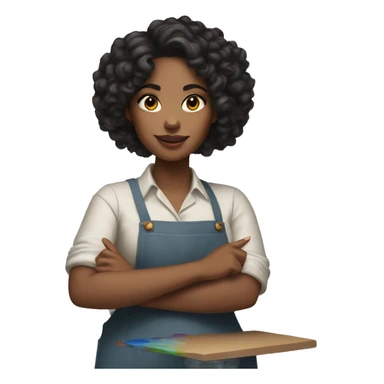 A painter woman with black curly hair, brown eyes and a paint palette in her hand sticker