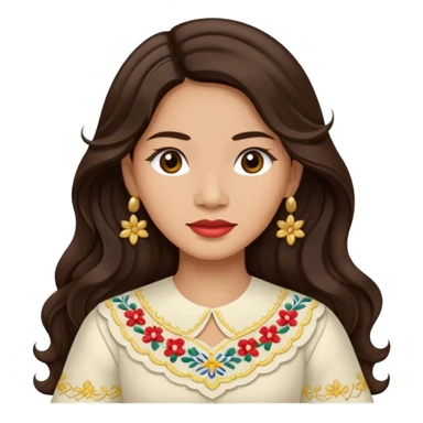 Filipino woman with long dark wavy hair parted in the middle wearing a traditional filipiniana sticker
