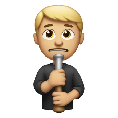 Man using shake weight with sad face sticker